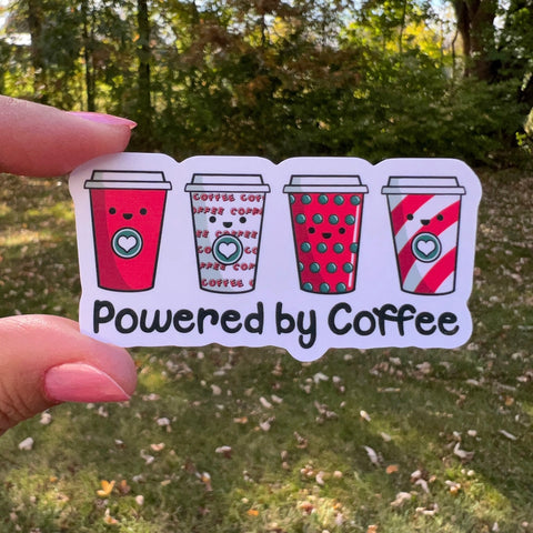 Powered By Coffee Christmas Coffee Cups Sticker